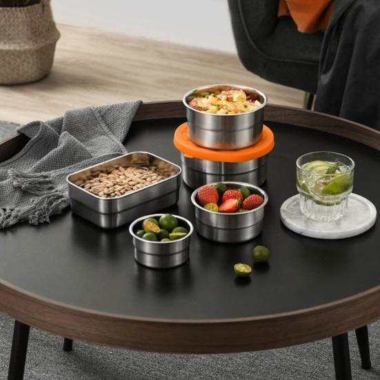 Контейнеры из нержавеющей стали для закусок для детей, герметичный контейнер для еды для малышей с силиконовыми крышками, складной металлический ланч-бокс для школы и детского сада