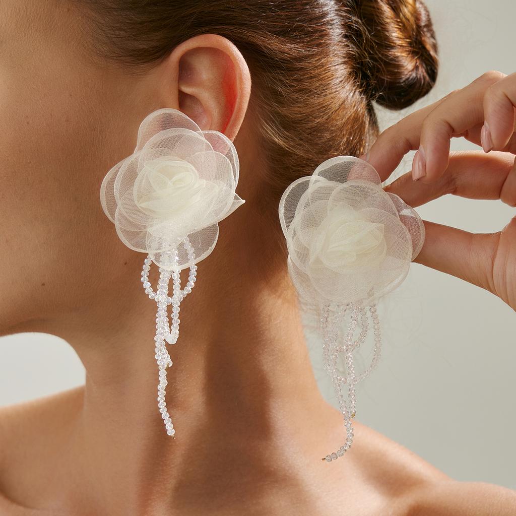 Ingemark Exquisite Elegant Imitation Pearl Mesh Flower Drop Earrings Women Romantic Minimalist Piercing Wed Bride New Jewelry