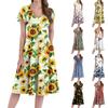 Women's Casual Fashion V-neck Short Sleeve Print Dress With Pockets