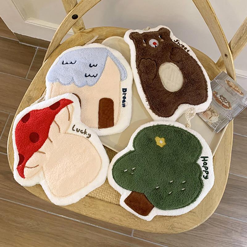 Cartoon Hamburger Toast Hand Towel Absorbent Coral Velvet Washing Hand Cloth Kitchen Bathroom Hanging Children Towel Thickened