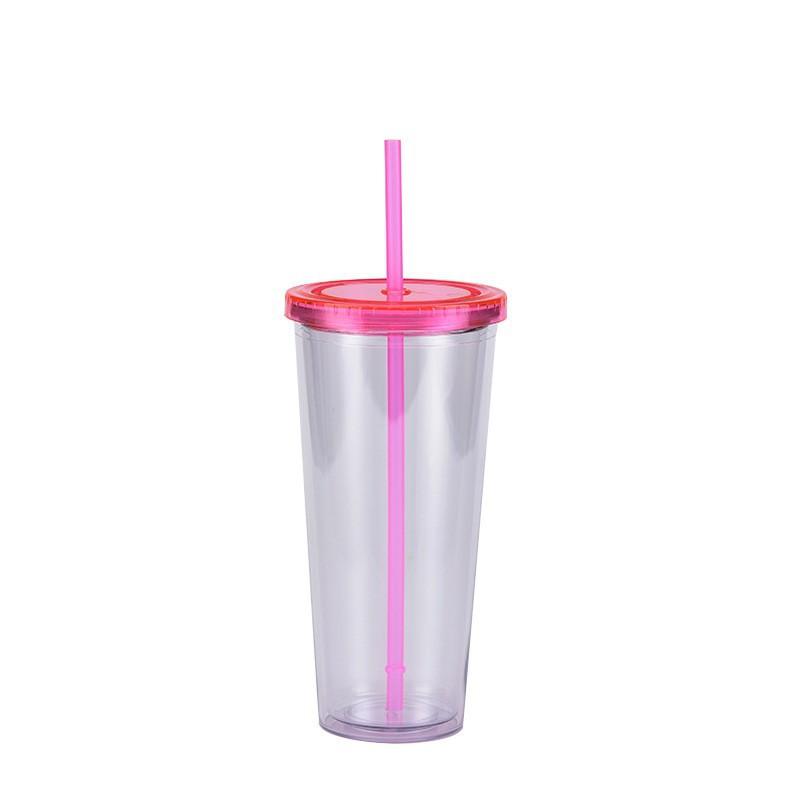 700ml Straw Cup, Simple Summer Juice Beverage Cup, Household Transparent Double-layer Plastic Cup