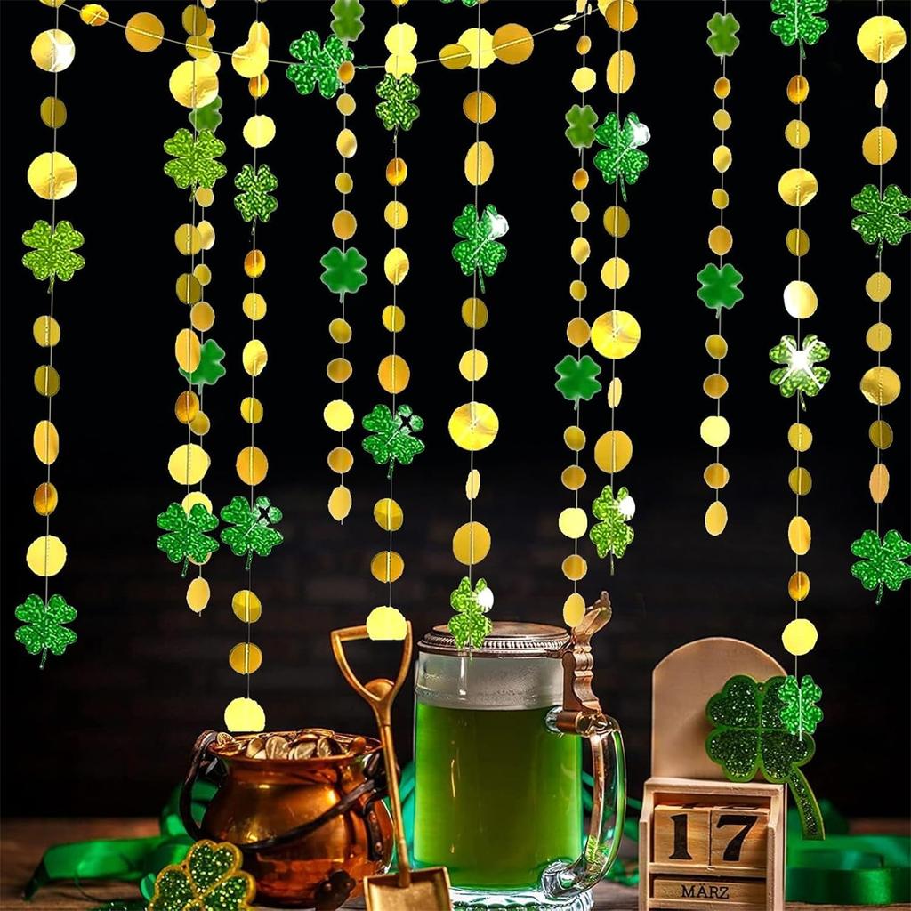 52 фута гирлянды на День Святого Патрика с золотыми кругами и точками, блестящий комплект гирлянд в деревенском стиле для домашнего декора, ирландской вечеринки для дома, в помещении или на открытом воздухе, на годовщину свадьбы, праздник