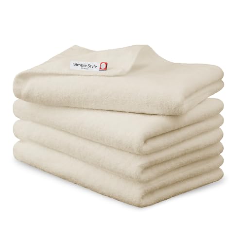 Iris Ohyama 100% Cotton Imabari Towel Daily Big Face Towel Ivory Set of 4 Balanced design with high water absorption and quick drying Double yarn
