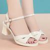 5cm 8cm Comfortable Med Block Heels Sandals Women Summer 2025 Soft Leather Platform Shoes for Office Mom Model Beach