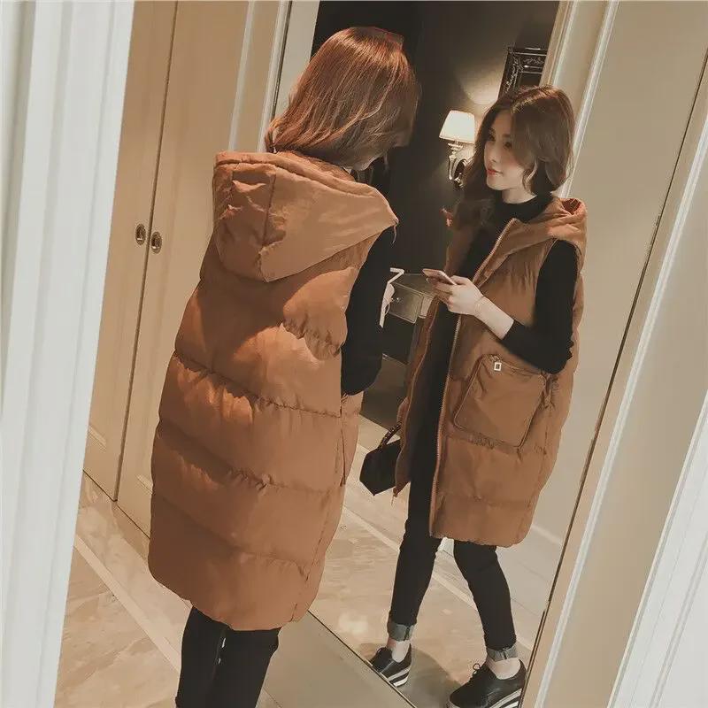 Женский свободный жилет из хлопка в корейском стиле на осень/зиму – средняя/длинная длина, универсальный, большой размер.