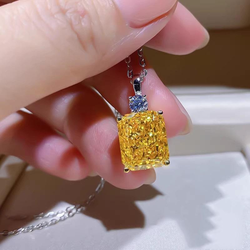 Роскошное кольцо с крупным желтым бриллиантом, супер блеск, ледяной цветок, подвеска-ожерелье с бриллиантом из высокоуглеродистого материала Ceredian, женские серьги-пусеты