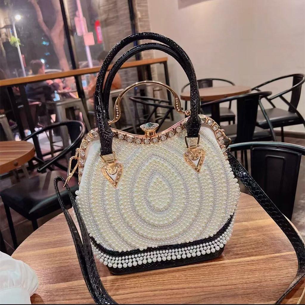 Модная женская сумка через плечо с бриллиантами и жемчугом