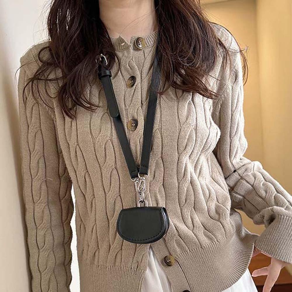 Detachable Hanging Neck Bag Flap 2 In 1 Waist Belt with Bag Solid Color Anti-splash Water Leather Coin Purse Daily