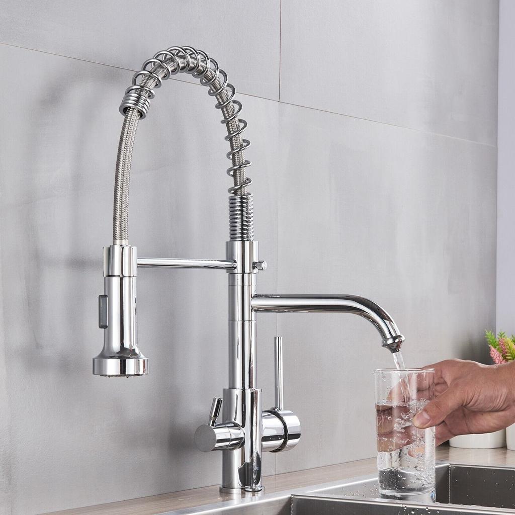 3 в 1 фильтр для очистки воды, смеситель для кухонной раковины, опускной распылитель, 2 крана с ручкой