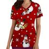 Surgical Uniforms Woman Christmas Snowflake Print Top Summer Short Sleeve with Pockets Snowman Pattern Veterinarian Scrubs Woman