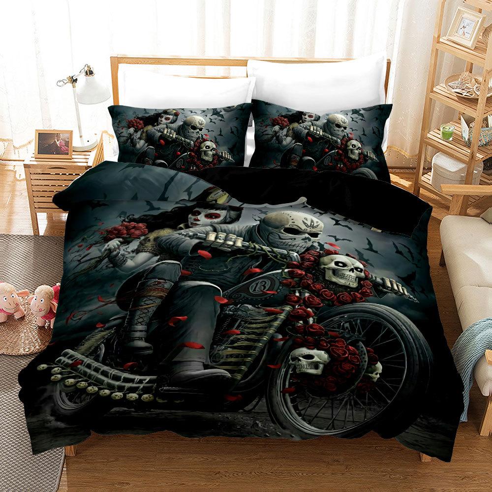Rose Skull Halloween Bedclothes, King Size Bed Cover Set, 3D Print, Playing Card, Western Europe, High Quality Bedding Set