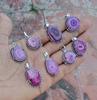 Pink Solar Quartz Gemstone 925 Sterling Silver Plated Handmade 5 PCs Fancy Pendants Jewelry SEN-98