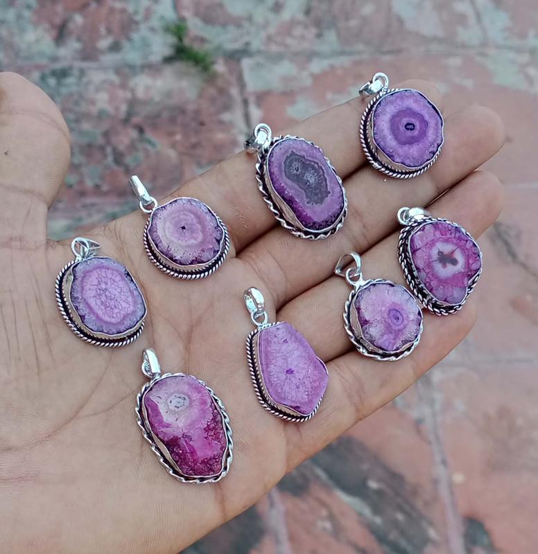 Pink Solar Quartz Gemstone 925 Sterling Silver Plated Handmade 5 PCs Fancy Pendants Jewelry SEN-255