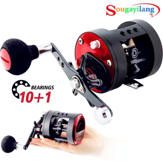Baitcasting Reel 5.6:1 Round Fishing Reel Trolling Boat Fishing Molinete Left/Right Hand Black Pesca