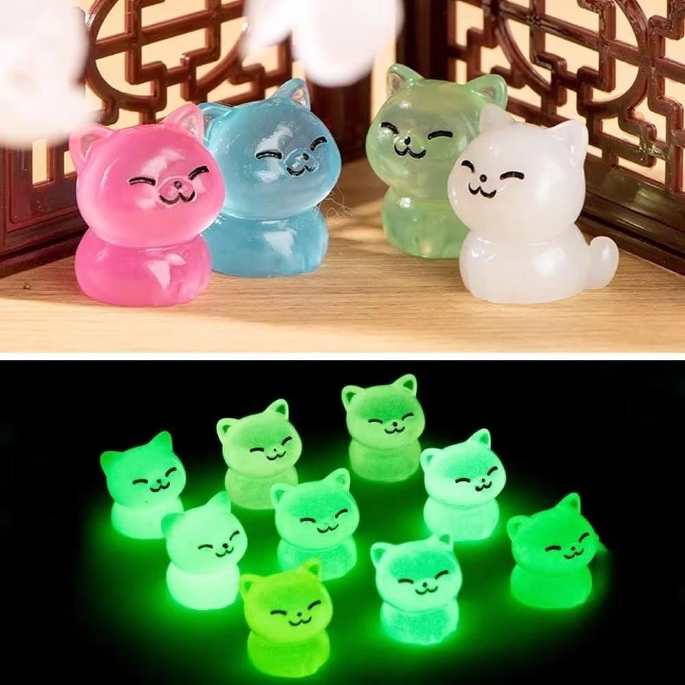 Glow At Night Mini Cat Animal Tiny Cat Ornaments Glow Dark Ornaments for DIY Home Decor