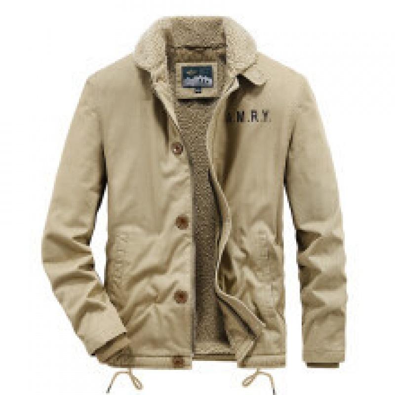 Fleece Thickened Cotton Jacket Men's Winter Military Flight Suit Tooling Lamb Fleece Lapel Jacket