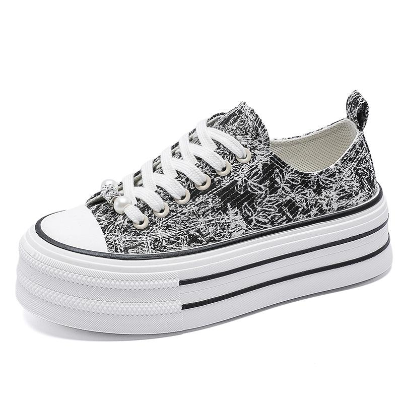 Женские парусиновые кеды с низким верхом, с принтом, на толстой подошве, увеличивающие рост, парусиновые кеды с граффити, женские новые студенческие кеды