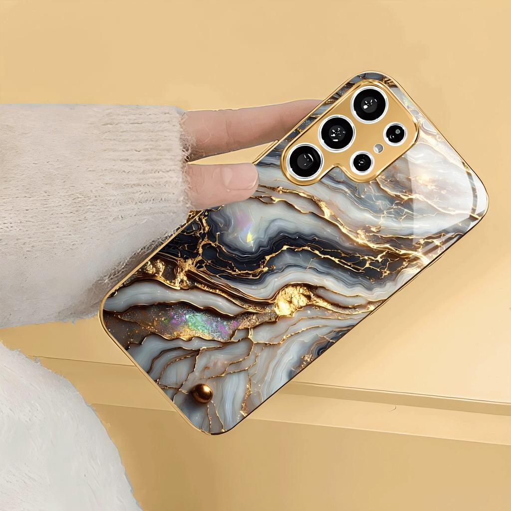 Гальванизированный золотой новый чехол для телефона для Samsung Galaxy S26 Ultra S25 Plus S24 S23 S22 fe закаленное стекло Художественные текстурные узоры