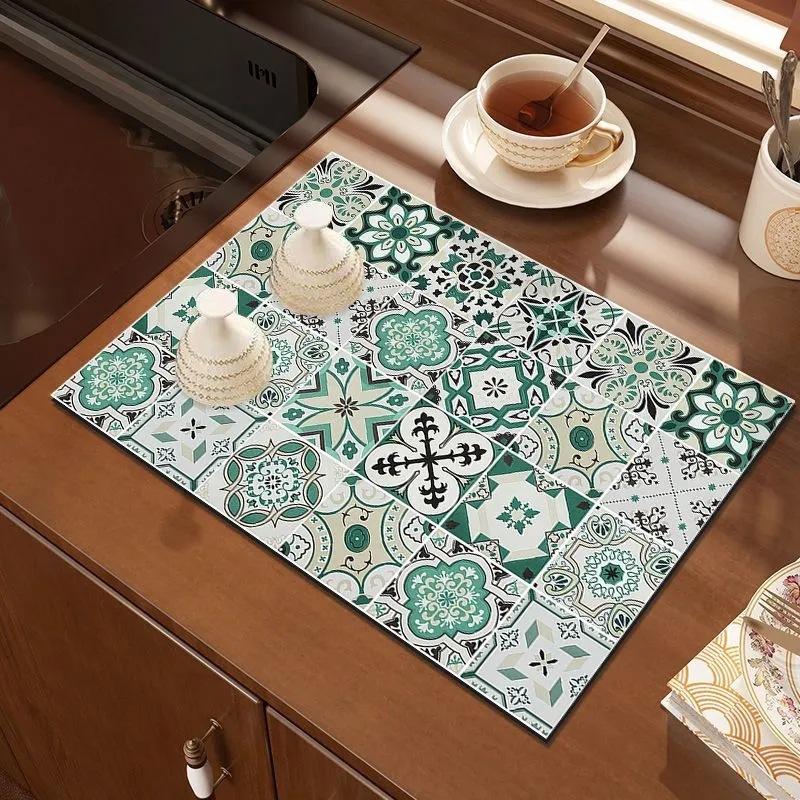 Европейский стиль Классический узор Красочный Впитывающий Дренажный коврик Гостиная Спальня Зона дивана Кухонное украшение Настольная сушилка