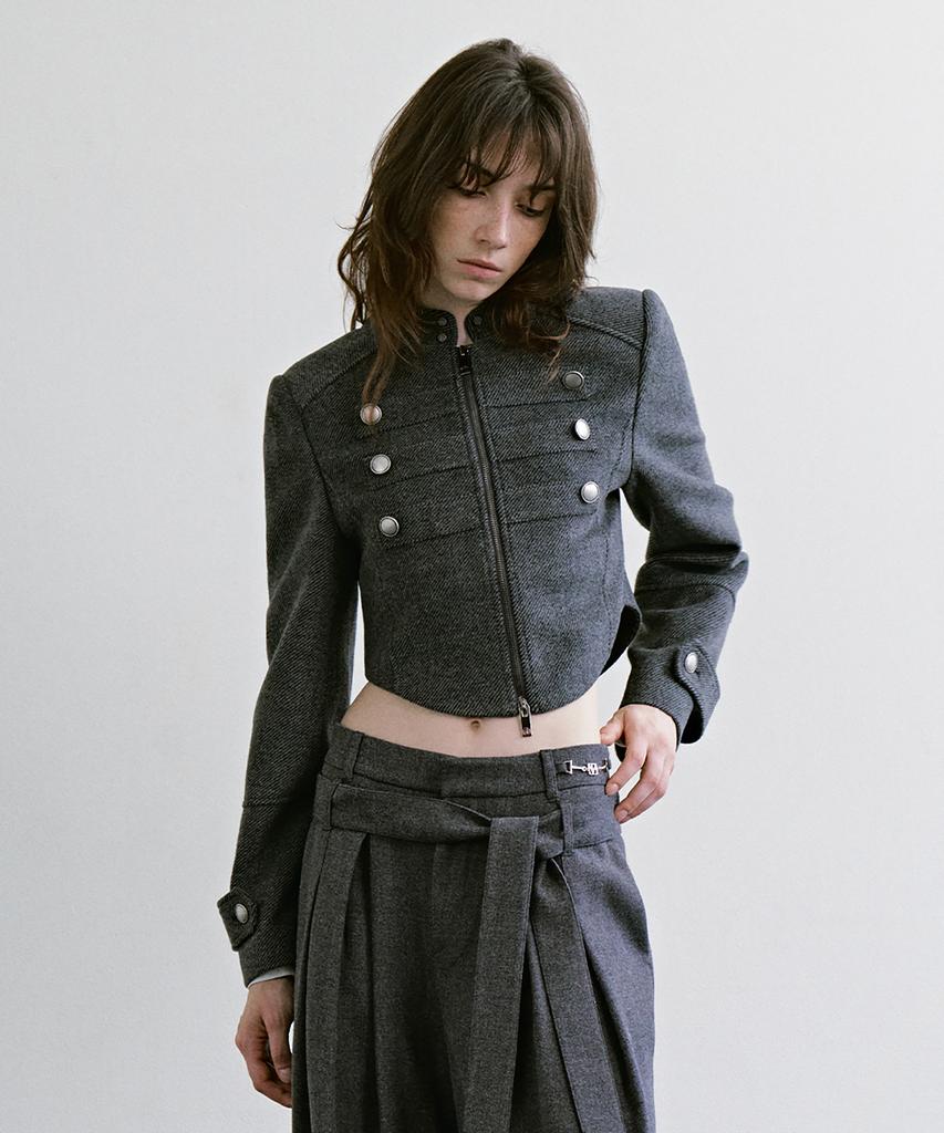 TREEMINGBIRD Crop Band Jacket [Charcoal]