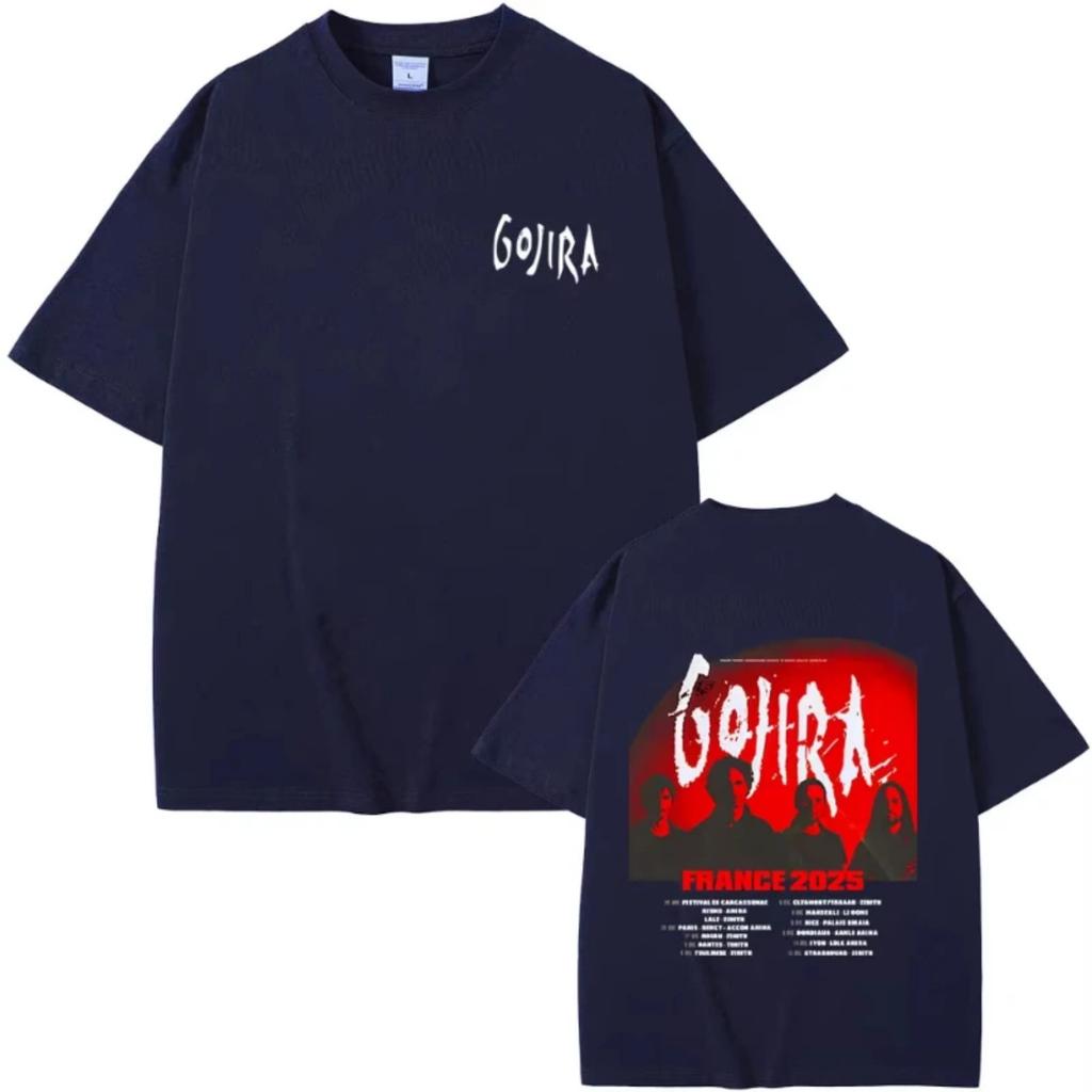 Металлическая группа Gojira Тур по Франции 2025 Футболка Мужчины Женщины Одежда Готический Рок Оверсайз Футболки Мужская Повседневная Хлопок Винтажная Футболка