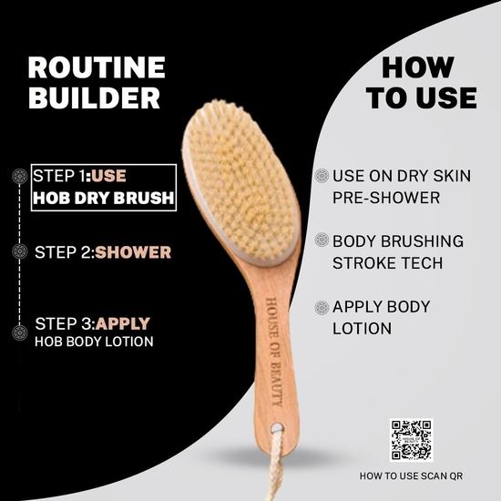 HOUSE OF BEAUTY Wooden Dry Body Brush For Body Massage With Long Handcrafted Handle, Natural Exfoliating, Lymphatic Drainage - (Pack OF 1)