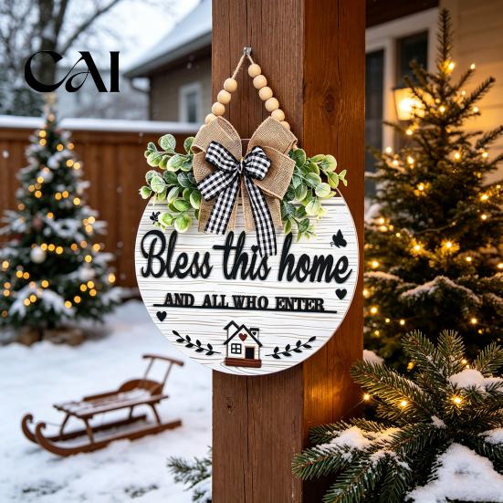 Seasonal Home Decor Wall Art Welcome Sign for Front Door Porch, Round Wooden Hanging Housewarming Gifts New Plaque, Rustic Farmhouse Hanger,