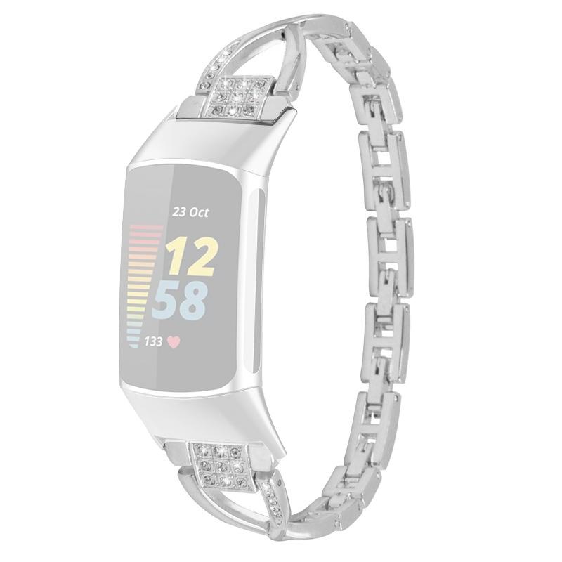 Для Fitbit Charge 6/5 Металлический ремешок для часов с декором из страз, дизайн крест, сменный браслет