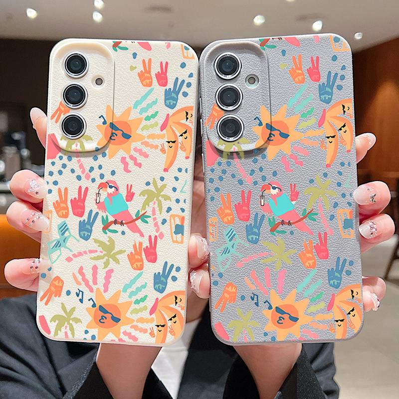 Красочный Мультяшный Чехол Для Samsung Galaxy S25 Edge S24 Ultra S23 S22 Plus S21 FE S26 Ultra Силиконовый Чехол с Кожаной Текстурой