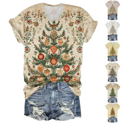 Женская повседневная футболка с коротким рукавом и V-образным вырезом со снежинками