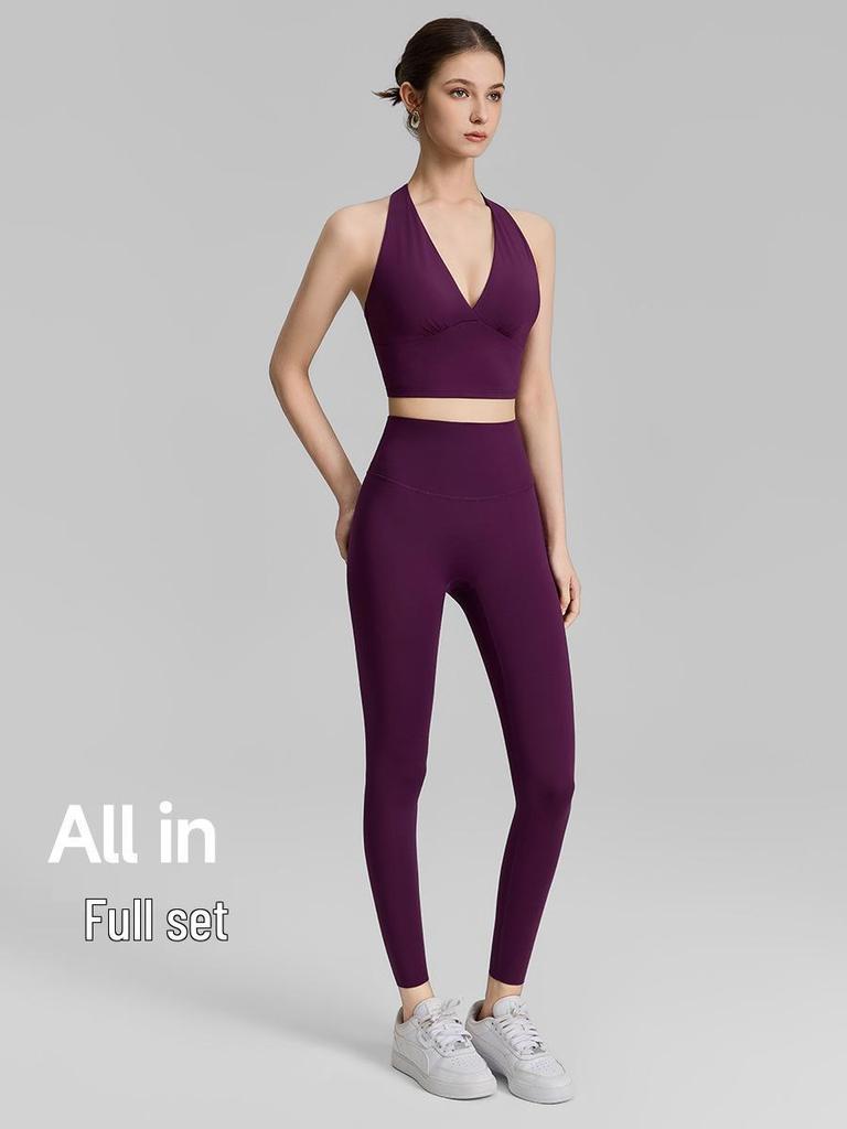 Женский спортивный топ-бра с V-образным вырезом и топ-майка для йоги с завязками на шее и фиксированными чашками - Поддерживает жир в области подмышек