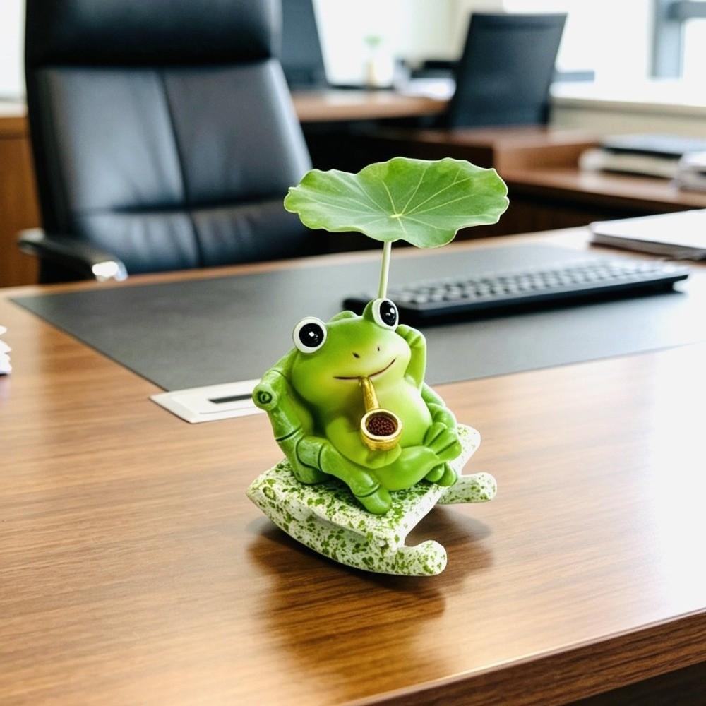 Cute Cartoon Frog Rocking Chair Ornament Resin Bobble Chair Decor Decorative Desk Ornament Bedroom