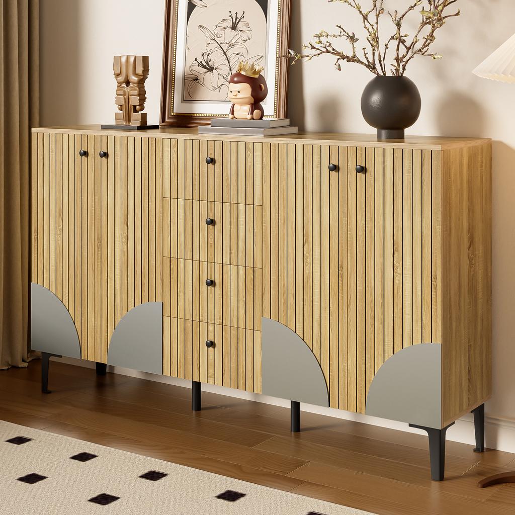 Modern Wooden Storage Cabinet with 4 Doors and 4 Drawers, Minimalist Design, Ideal for Living Room, Dining Room or Hallway, 160x36x94 cm