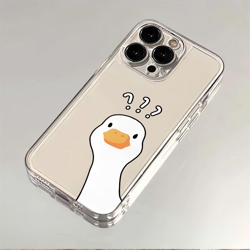 Милый Чехол-Утка с Вопросами для iPhone 17 Air 16 15 14 13 12 11 Pro Max Plus Mini Xs X 8 7 Мягкий Прозрачный Чехол Fundas