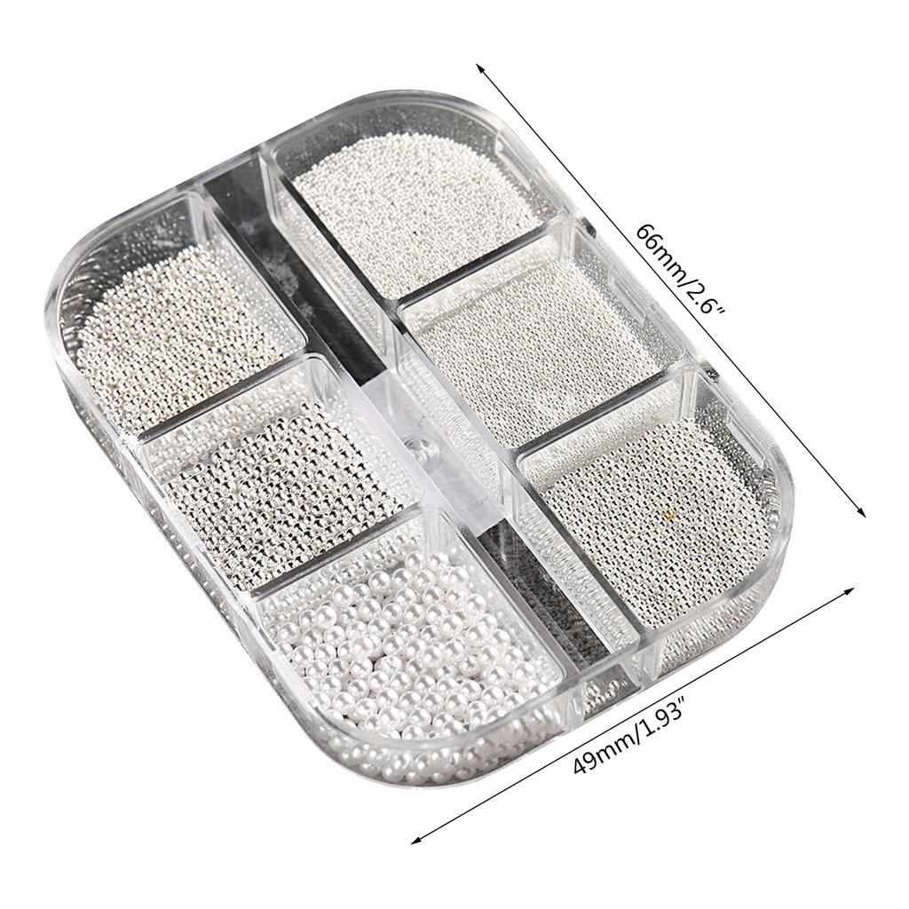 6 Grids 3D Pearl Nail Charms for Acrylic Nails Steel Beads Nail Pearl Mixed Nail Art Craft DIY Nail Decorations