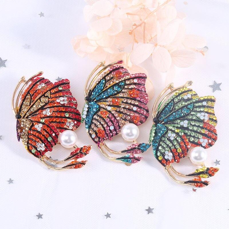 Blucome Retro Beautiful Rhinestone Butterfly Brooches for Women Elegant Insect Pin Enamel Jewelry Coat Accessories High Qaulity