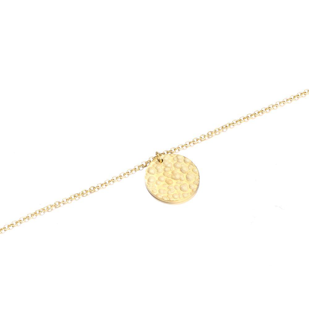 SUNIBI Minimalist Stainless Steel Pendant Necklace for Women Girls Gold Color Hammered Disc Dainty Necklaces Jewelry