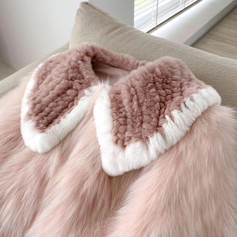 Розовое меховое пальто большого размера, женское короткое зимнее утолщенное теплое меховое пальто с лисьим мехом