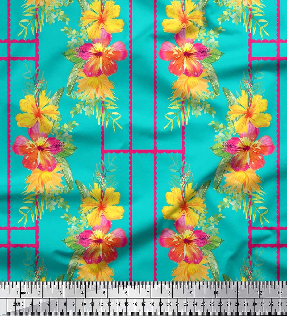 Soimoi Brown Poly Crepe Fabric Geometric & Floral Print Print Fabric By the Metre 42 Inch