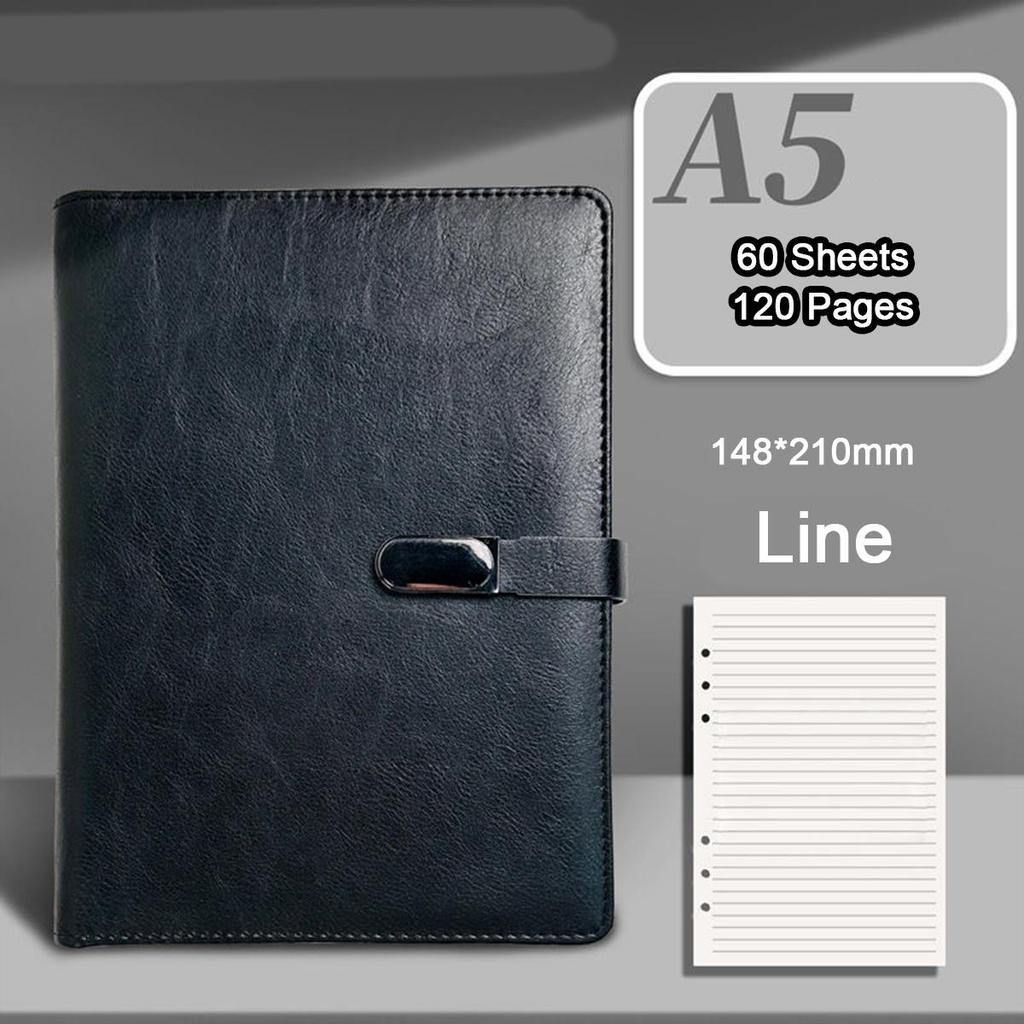 A5 Leather Buckle Student Subject Notebook, Business Loose-leaf Notepad, Diary, Work Meeting Record Book, Lined/blank/grid Inner Pages