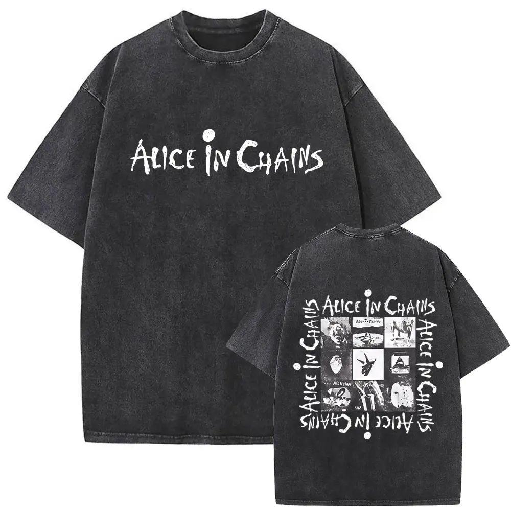 New in Top & Tees Mens T-Shirt Camisetas Rock Band Alice in Chains Dirt Washed Vintage Short Sleeved Round Neck Y2k Tshirt