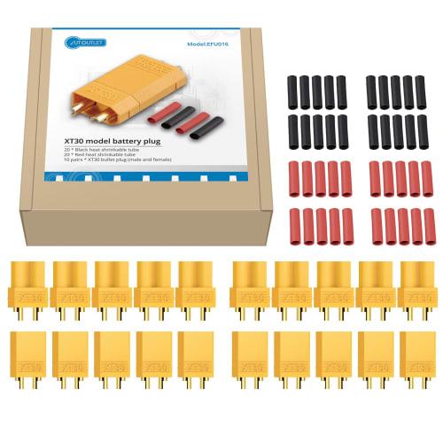 AUTOUTLET XT30 Connectors, 20PCS, 10 Pairs, Male & Female XT30 Connector Plugs with Heat Shrink Tubing for RC Cars, Boats, and LiPo Batteries