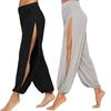 Women Harem Pants High Waist Side Slit Design Wide Leg Casual Trousers Solid Color Hip Hop Style Yoga Dance Pants