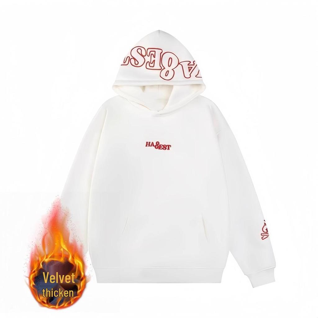 American Little Flame Embroidered Unisex Hooded Sweatshirt – Versatile Loose Fit for Autumn/Winter.