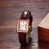Часы квадратной пары Rome Analog Display Leather Remezzo Waterproof Quartz Watch Fashion Watch Brown Present Women's Couple - Boyfriend, Girlfriend,