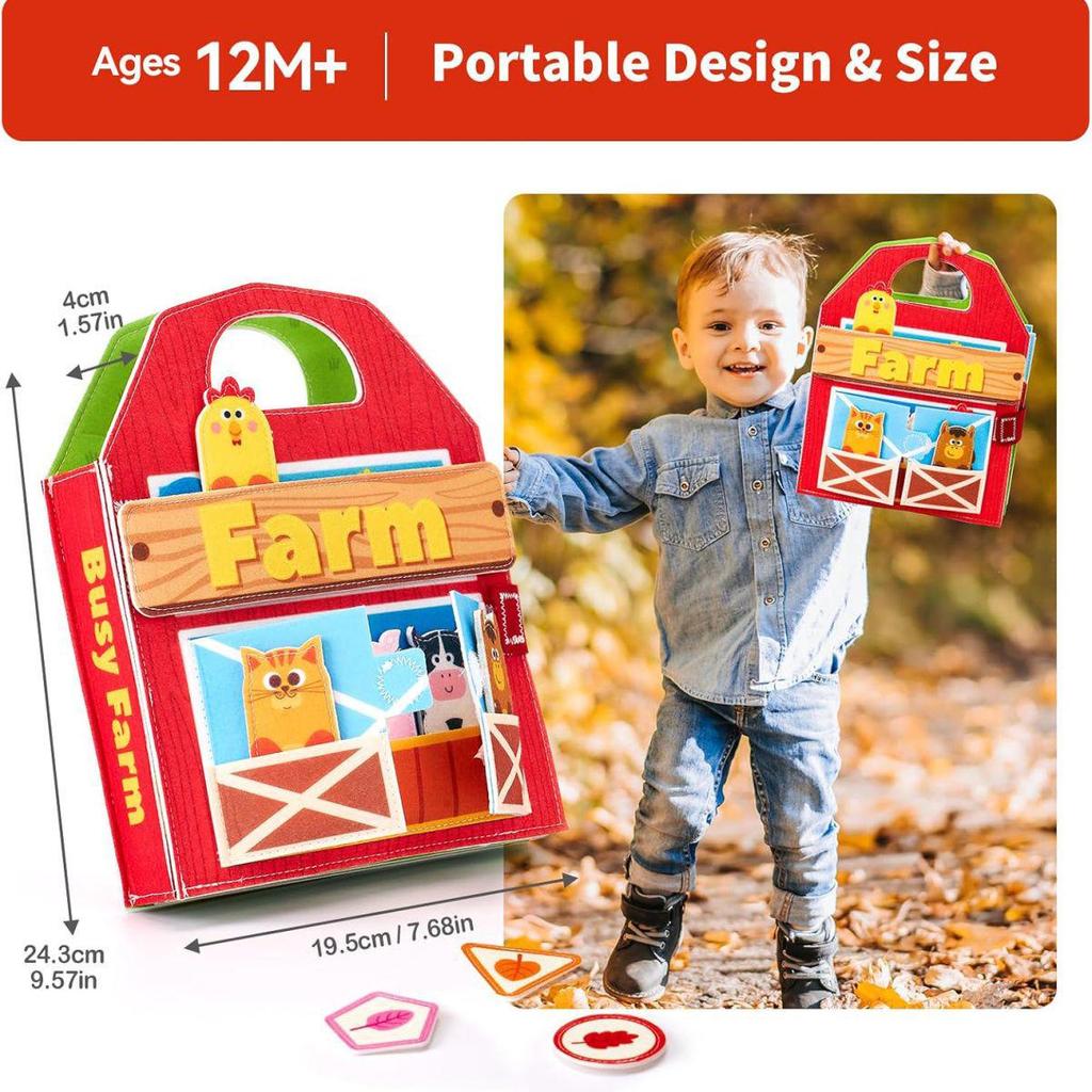 Children's Early Learning Quiet Book: Felt Farm Theme with Tear-and-Stick Activities