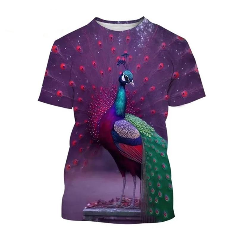 New Peacock 3D Printing Men's And Women's Fashion T-shirt Animal Color Feather Fan O Neck Short-sleeved Oversize Casual Tops Tee