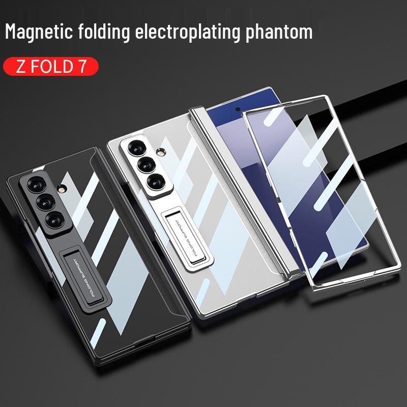 Роскошный прозрачный гальванизированный чехол Samsung Z Fold7 с кронштейном для шарнира и пленкой