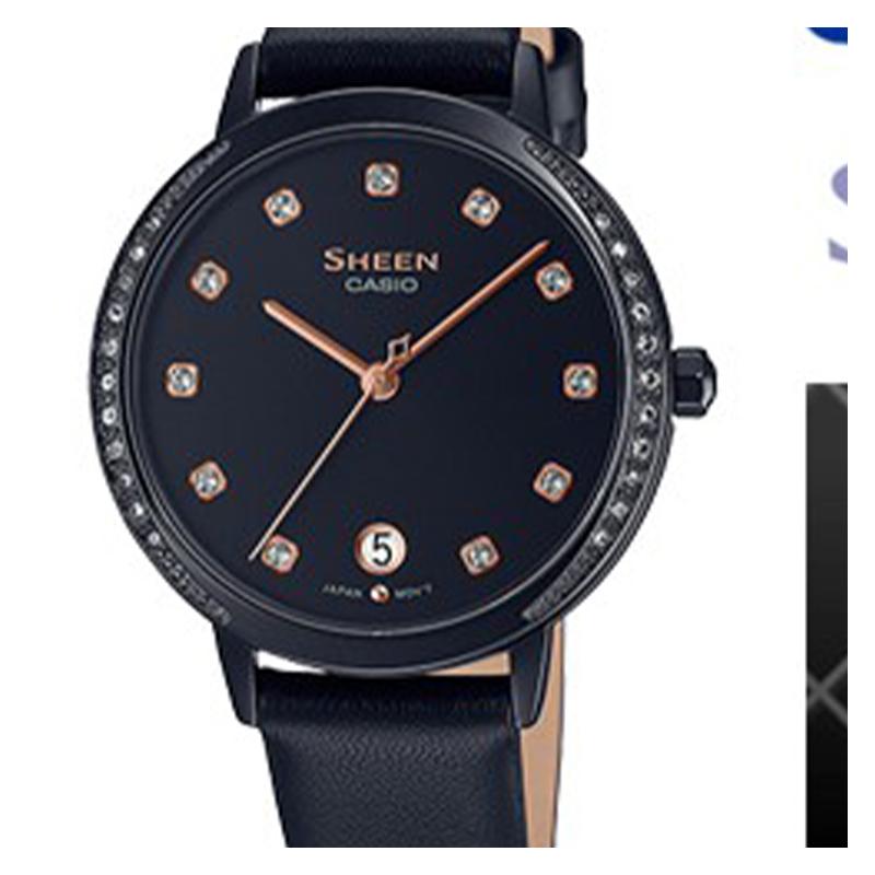 Casio Серия CASIOSHEEN простой повседневный модный кварцевый наручный часы кожаный ремешок японские и корейские часы женские часы черный циферблат SHE-4056BL-1A