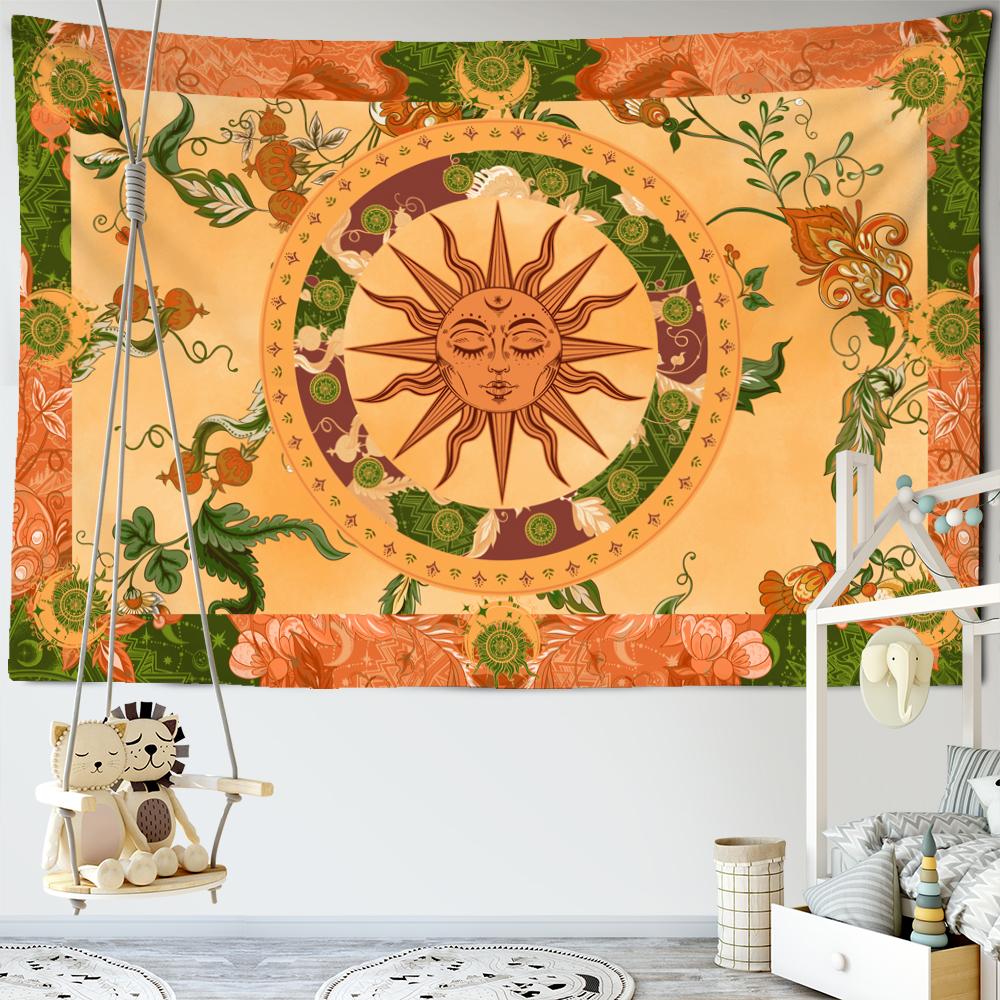 Гобелен в стиле ретро «Пылающее солнце», настенный гобелен, лоза, хиппи, мандала, тайна, колдовство, комната, художник, домашний декор